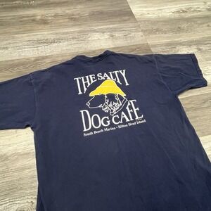 VINTAGE Salty Dog Cafe Shirt Men XL Blue Double Sided Hilton Puppy Graphic Beach